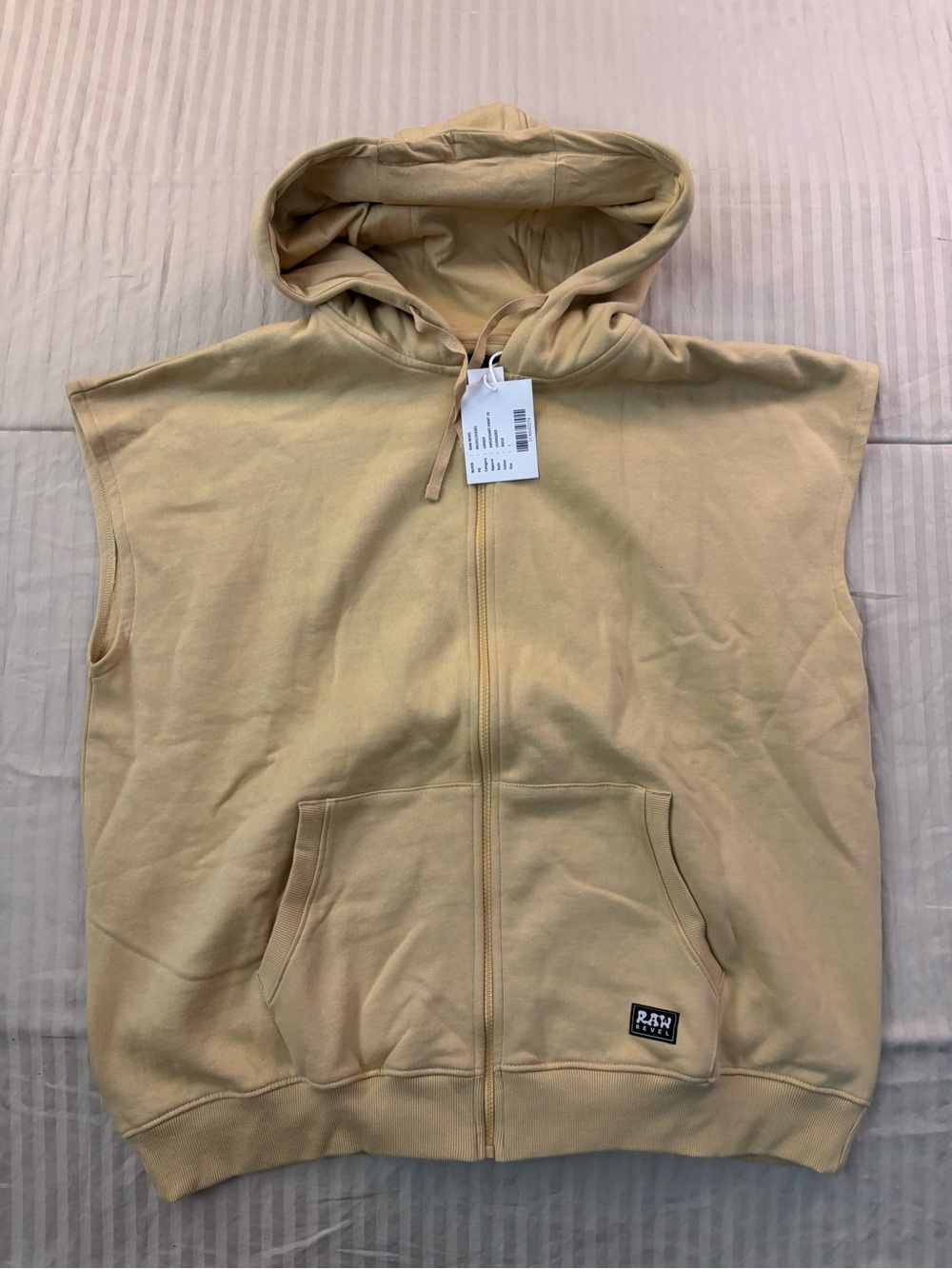 Raw Level NWT Unisex Sleeveless Large Beige Oversized Sweater Hoodie & Pockets